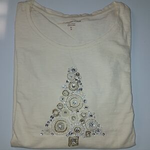 Coldwater Creek Cream Holiday Embellished Top